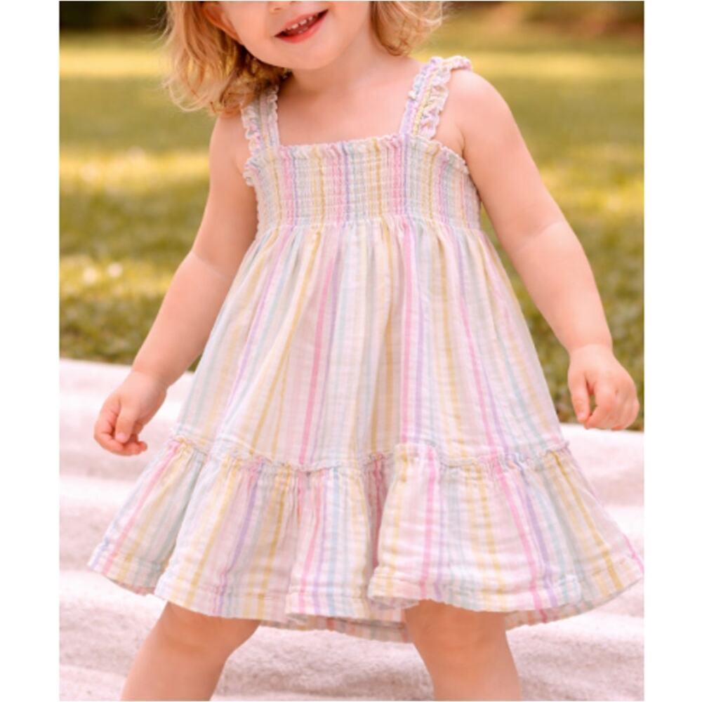 Angel Dear Baby's Rainbow Stripe Smocked Ruffle Sundress Size 4T